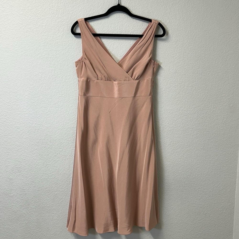 J. Crew 100% Silk V Neckline Pink Midi Dress Side Zip‎ Women's Size 12 Petite